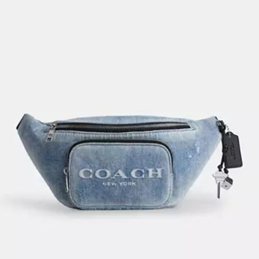 Coach Travis Belt Bag 35 In Loved Denim With Charms CES10 Silver/Light Indigo